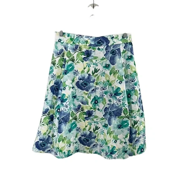 Handmade Floral Blue and Green Women's Pleated Skirt - Picture 2 of 8
